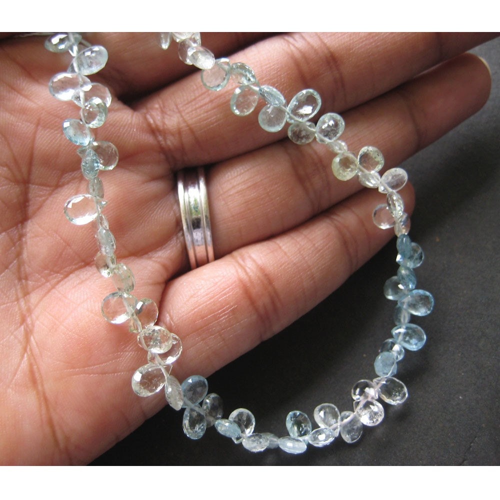 4x6mm Aquamarine Faceted Pear Shaped Briolettes, Blue Aquamarine Pear Beads For Jewelry, Aquamarine Pear (4in To 8in Options)