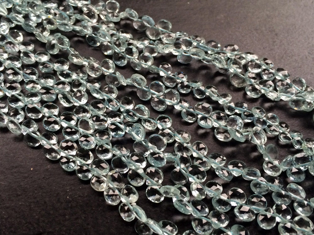 5mm Aquamarine Faceted Heart Briolettes, Aquamarine Heart Beads, Blue Aquamarine Bead For Jewelry (16pcs To 64pcs Options) - Aga66