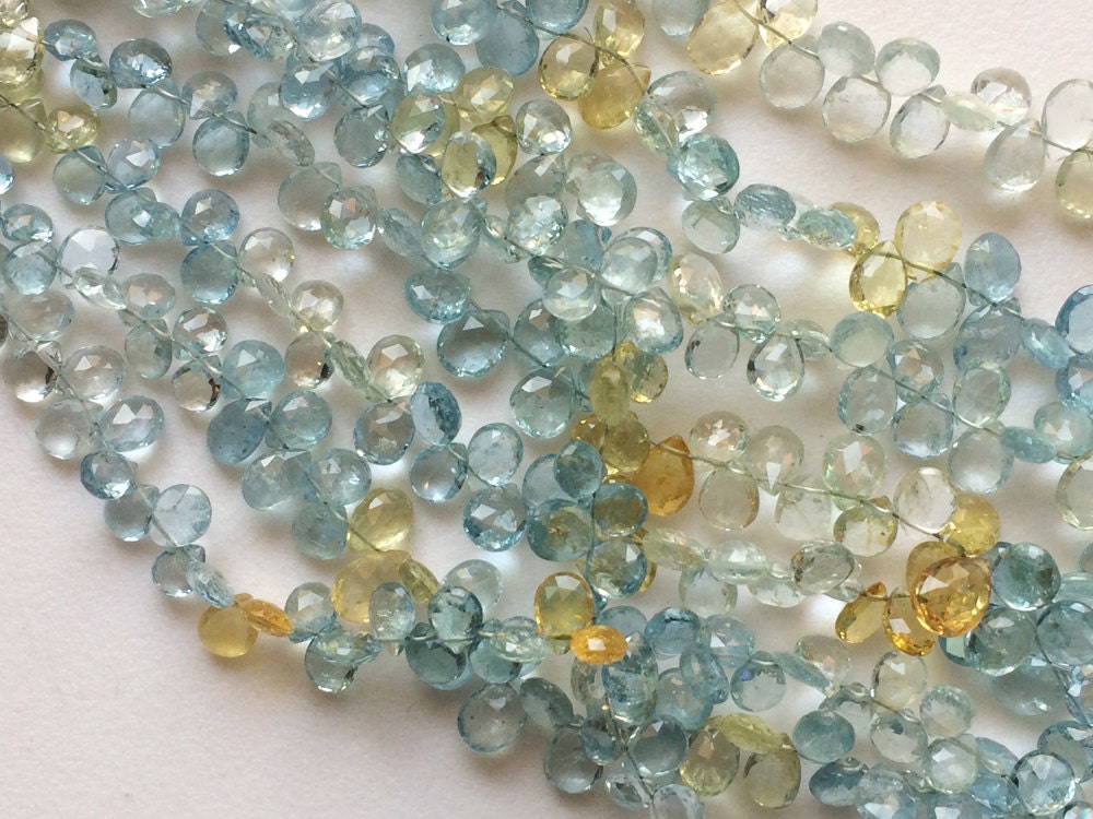 5x6mm Aquamarine Beads, Natural Aquamarine Faceted Pear Briolettes, Multi Aquamarine For Necklace, 4 Inches Aquamarine For Jewelry - Aq100 5x6mm Aquamarine Beads, Natural Aquamarine Faceted Pear Briolettes, Multi Aquamarine For Necklace, 4 Inches Aquamarine For Jewelry - Aq100