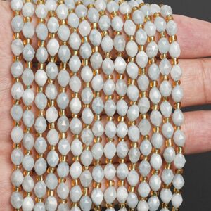 6MM Light Blue Aquamarine Beads Grade AA Genuine Natural Gemstone Drum Barrel Rice Bead Loose Beads 15"/7.5" Bulk Lot Options(126635)