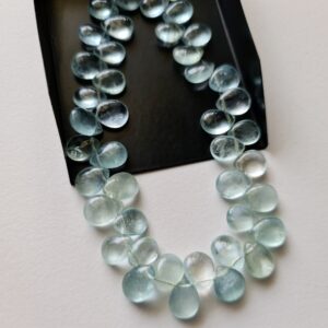 7x9mm - 8x19mm Aquamarine Plain Pear Briolettes, Natural Aquamarine Pear Beads, 4 Inches 24 Pcs Blue Aquamarine Bead For Jewelry - Pdg336