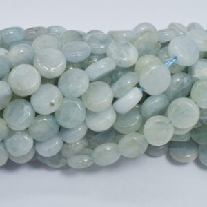 Aquamarine 8.5-9.5mm Coin Beads, 15.5 Inch, Approx. 43-48 beads, Hole 1mm (123008002)