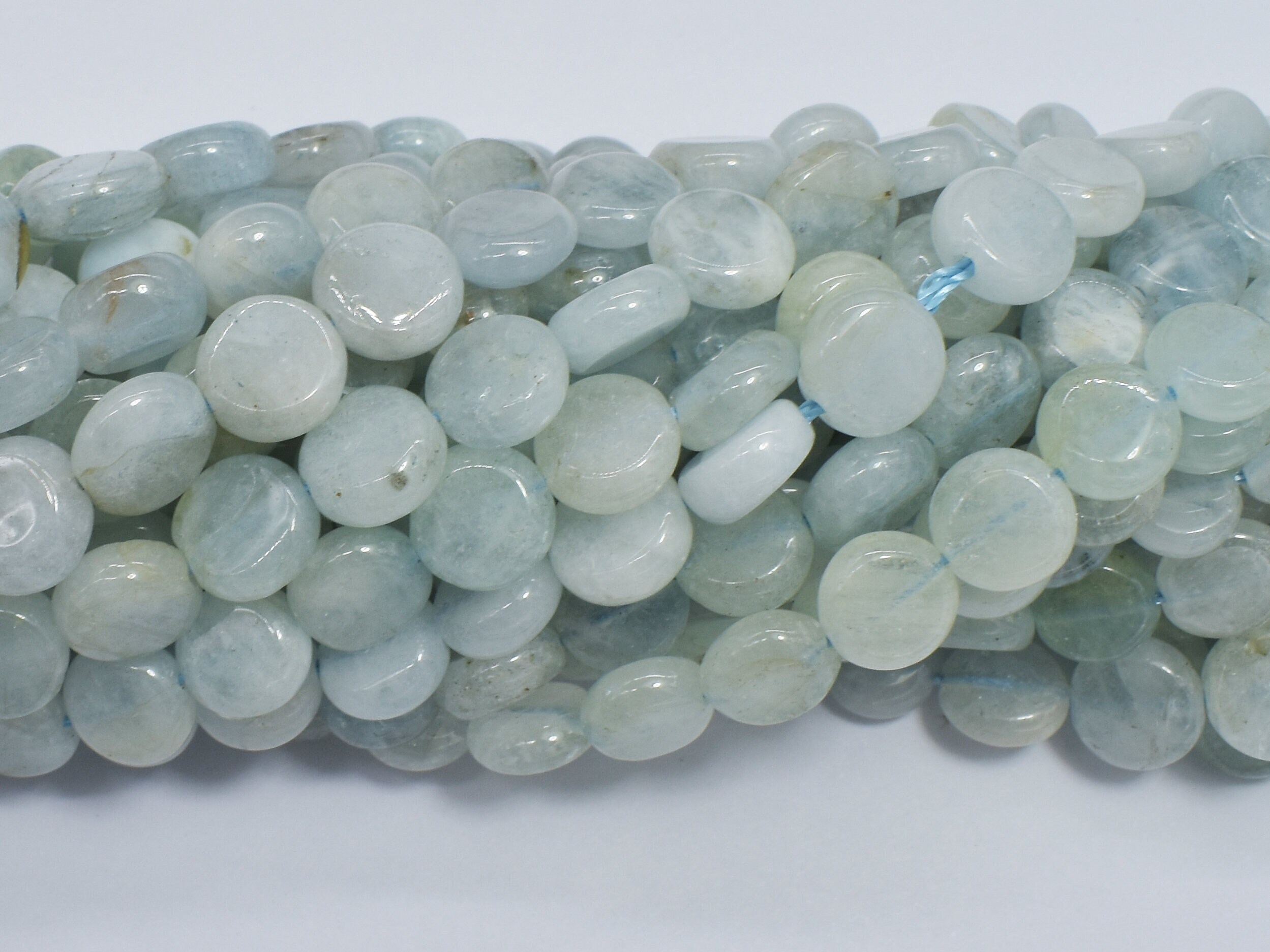 Aquamarine 8.5-9.5mm Coin Beads, 15.5 Inch, Approx. 43-48 Beads, Hole 1mm (123008002)