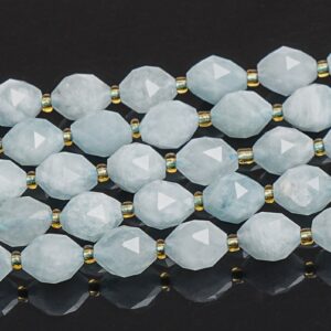 8MM Light Blue Aquamarine Beads Grade AA Genuine Natural Gemstone Drum Barrel Rice Bead Loose Beads 15"/7.5" Bulk Lot Options