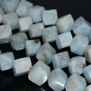 8X7-7X6MM  Aquamarine Gemstone Grade AB Diagonal-Drill Square Cube Loose Beads 15.5 inch Full Strand (80001524-A99)