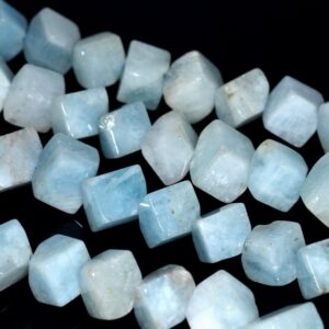 8X7-7X6MM  Aquamarine Gemstone Grade A Diagonal-Drill Square Cube Loose Beads 15.5 inch Full Strand (80001523-A99)