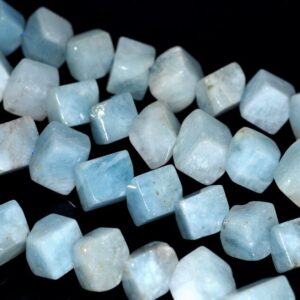 9X8-8X8MM  Aquamarine Gemstone Grade A Diagonal-Drill Square Cube Loose Beads 15.5 inch Full Strand (80001525-A99)