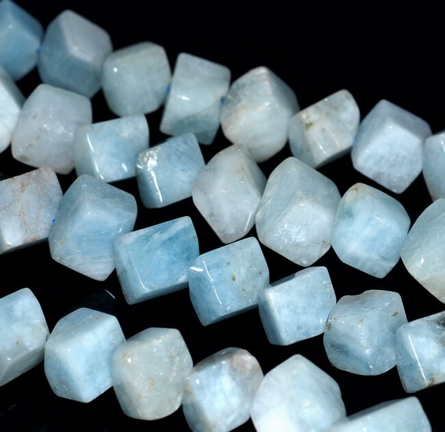 9x8-8x8mm Aquamarine Gemstone Grade A Diagonal-drill Square Cube Loose Beads 15.5 Inch Full Strand (80001525-a99)