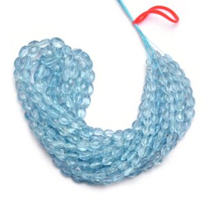 Aaa+ Blue Aquamarine 4x6mm-8x11mm Oval Briolette Beads , Natural Aquamarine Precious Gemstone Loose Oval Faceted Beads , 16inch Long Strand