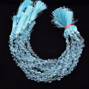 Aaa+ Aquamarine Gemstone 6mm Heart Briolette Beads | Natural Aquamarine Semi Precious Gemstone Loose Faceted Beads | 8inch Strand