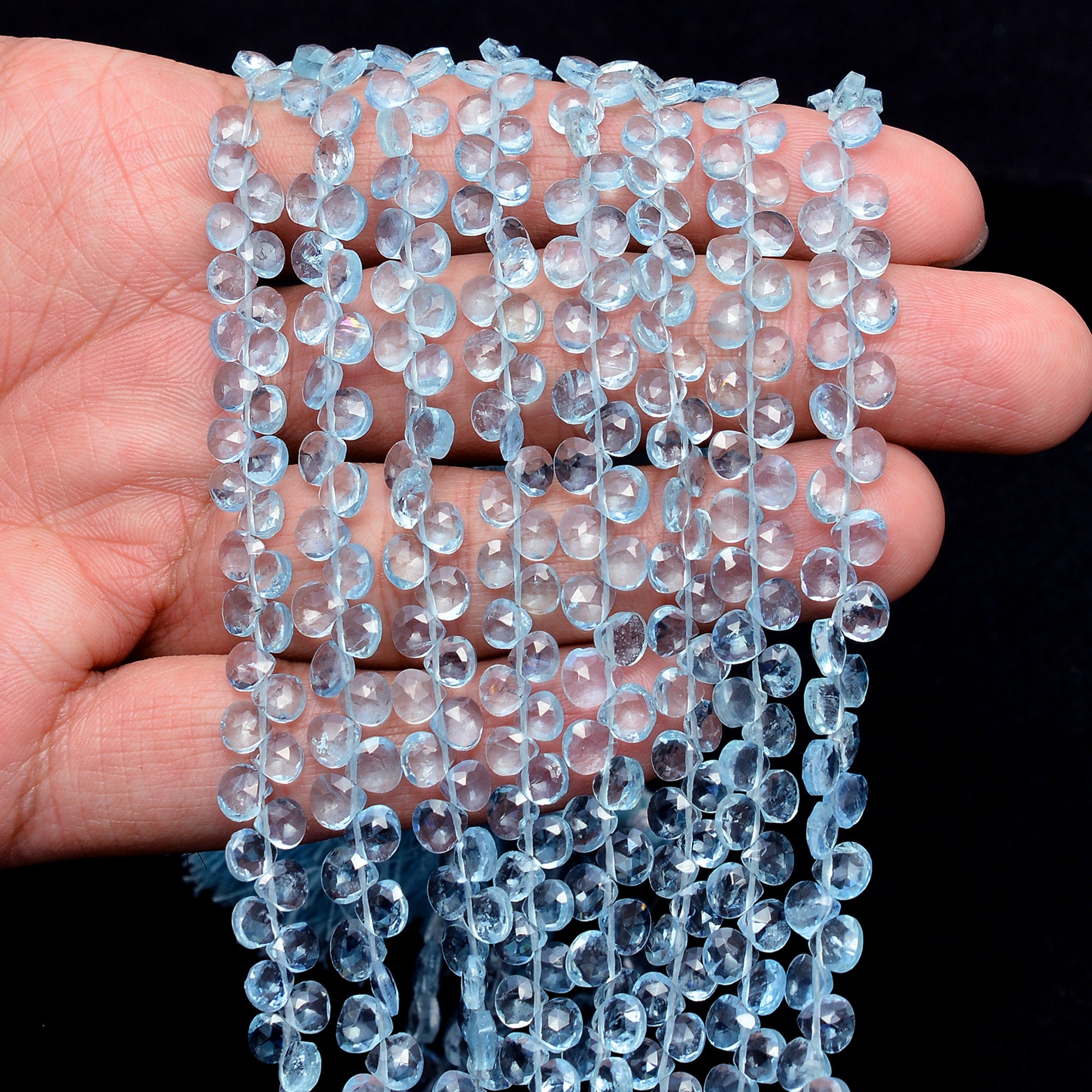 Aaa+ Aquamarine Gemstone 6mm Heart Briolette Beads | Natural Aquamarine Semi Precious Gemstone Loose Faceted Beads | 8inch Strand Aaa+ Aquamarine Gemstone 6mm Heart Briolette Beads | Natural Aquamarine Semi Precious Gemstone Loose Faceted Beads | 8inch Strand