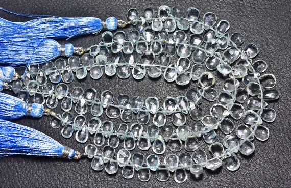 Beautiful Aquamarine Pear Beads - 7 Inches - Natural Faceted Aquamarine Pear Briolettes Strand - Size Is 5x7 - 7x10 Mm #678