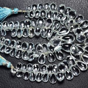 Aquamarine Briolette Beads - 15 Pcs,Super Quality Natural Clean Aquamarine Faceted Pear Briolettes,Size is 5x7-8x13mm #351