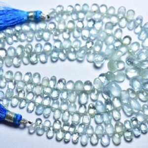 Aquamarine Briolette Beads - 7.5 inches - Natural High Quality Faceted Aquamarine Pear Briolettes - Size is 4x6-6x9 mm #1958