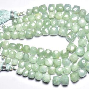 Aquamarine Cube Beads - 7 inches,Natural Icy Blue Opaque Aquamarine Faceted Cube,Box Briolettes,Size is 6.50-8mm #533