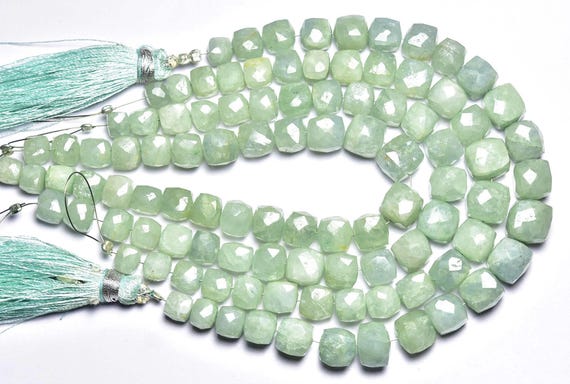 Aquamarine Cube Beads - 7 Inches,natural Icy Blue Opaque Aquamarine Faceted Cube,box Briolettes,size Is 6.50-8mm #533