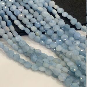 Aquamarine Faceted Coin Beads, Natural Shaded Gemstone Strand (4.5mm, 13 Inches)