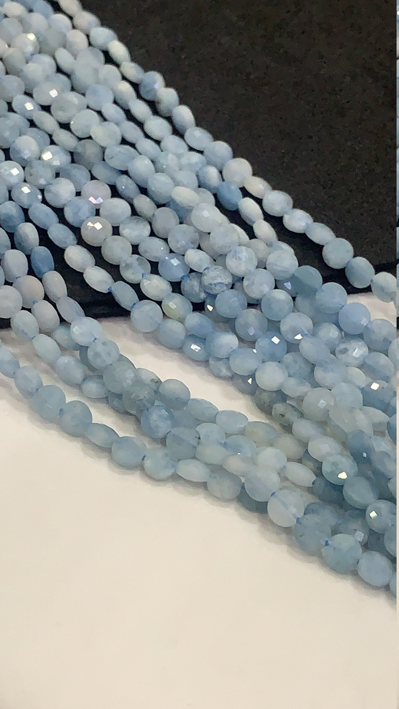 Aquamarine Faceted Coin Beads, Natural Shaded Gemstone Strand (4.5mm, 13 Inches)