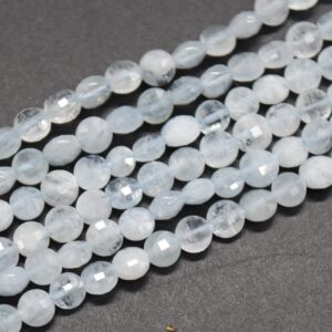 Aquamarine Gemstone Faceted Coin Disc Beads - 3.5mm - 3.8mm - 15" Strand
