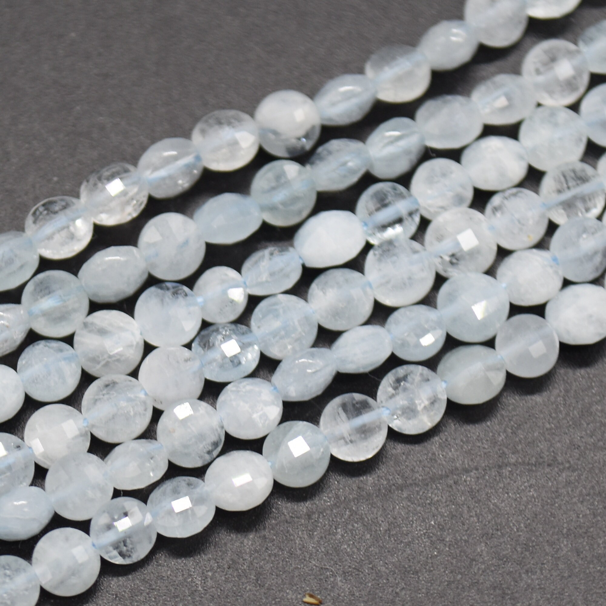 Aquamarine Gemstone Faceted Coin Disc Beads - 3.5mm - 3.8mm - 15" Strand