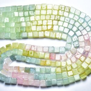 Multi Aquamarine Cube Beads - 8 Inches - Natural Smooth Aquamarine Cube Box Briolettes - Size Is 5.5- 6mm #2310