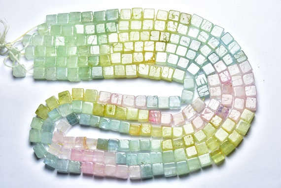 Multi Aquamarine Cube Beads - 8 Inches - Natural Smooth Aquamarine Cube  Box Briolettes - Size Is 5.5- 6mm #2310