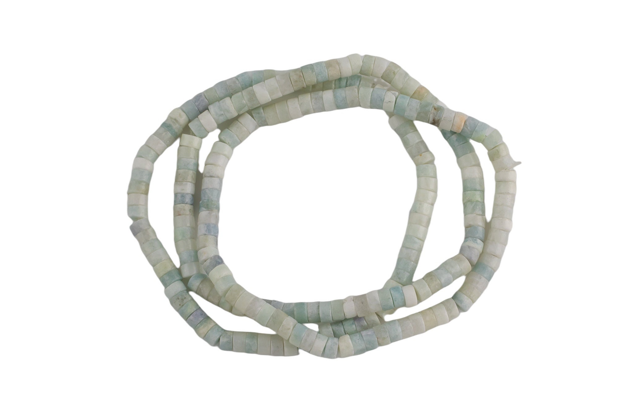 Natural Aquamarine- 2x4mm Heishi Stretchy Bracelet- 7 Inches