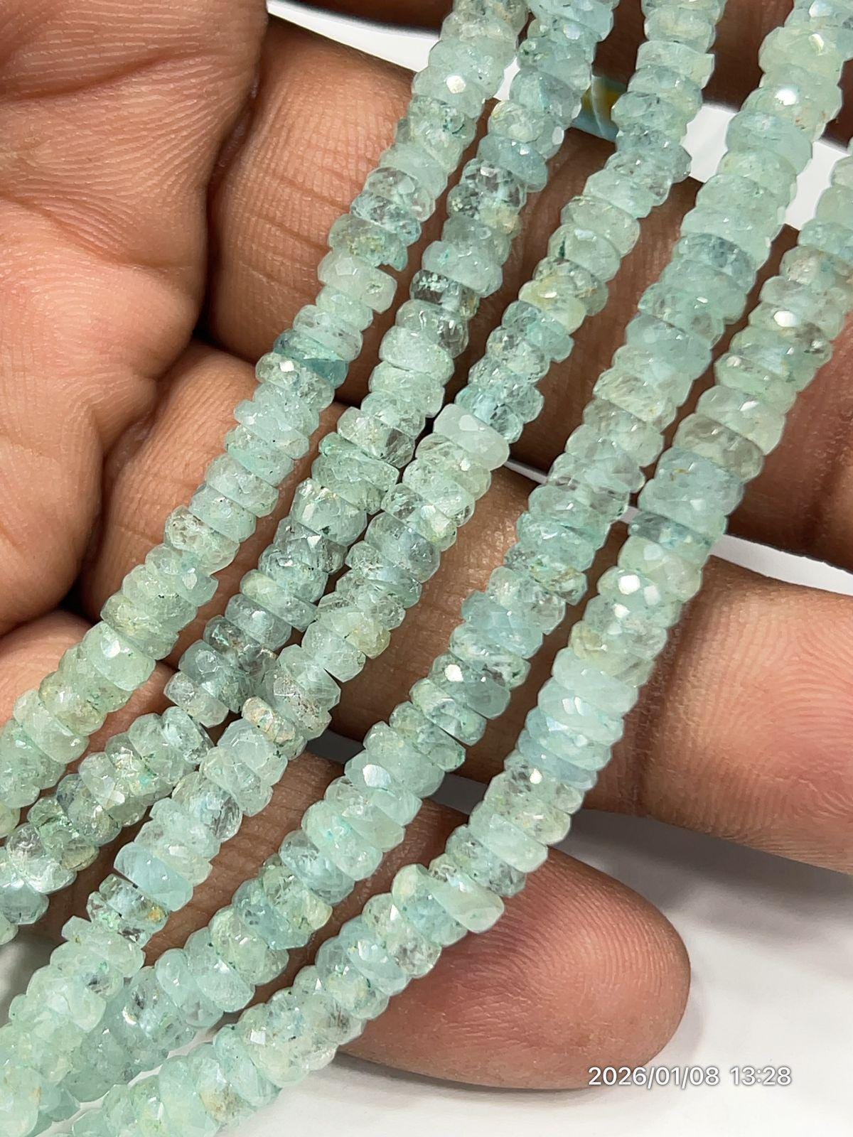 Natural Aquamarine Faceted Heishi Tyre Shape Beads | 6–7mm Gemstone Beads | 8 Inch Strand For Jewelry Making Natural Aquamarine Faceted Heishi Tyre Shape Beads | 6–7mm Gemstone Beads | 8 Inch Strand For Jewelry Making