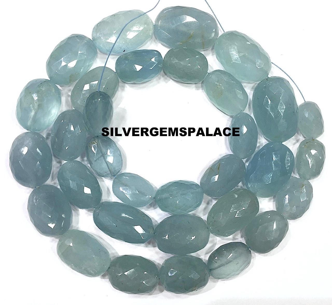 Natural Milky Aquamarine Oval Beads Aquamarine Faceted Oval Gemstone Beads 10-14mm Large Oval Shape Beads 19” Aquamarine Beaded Strand.