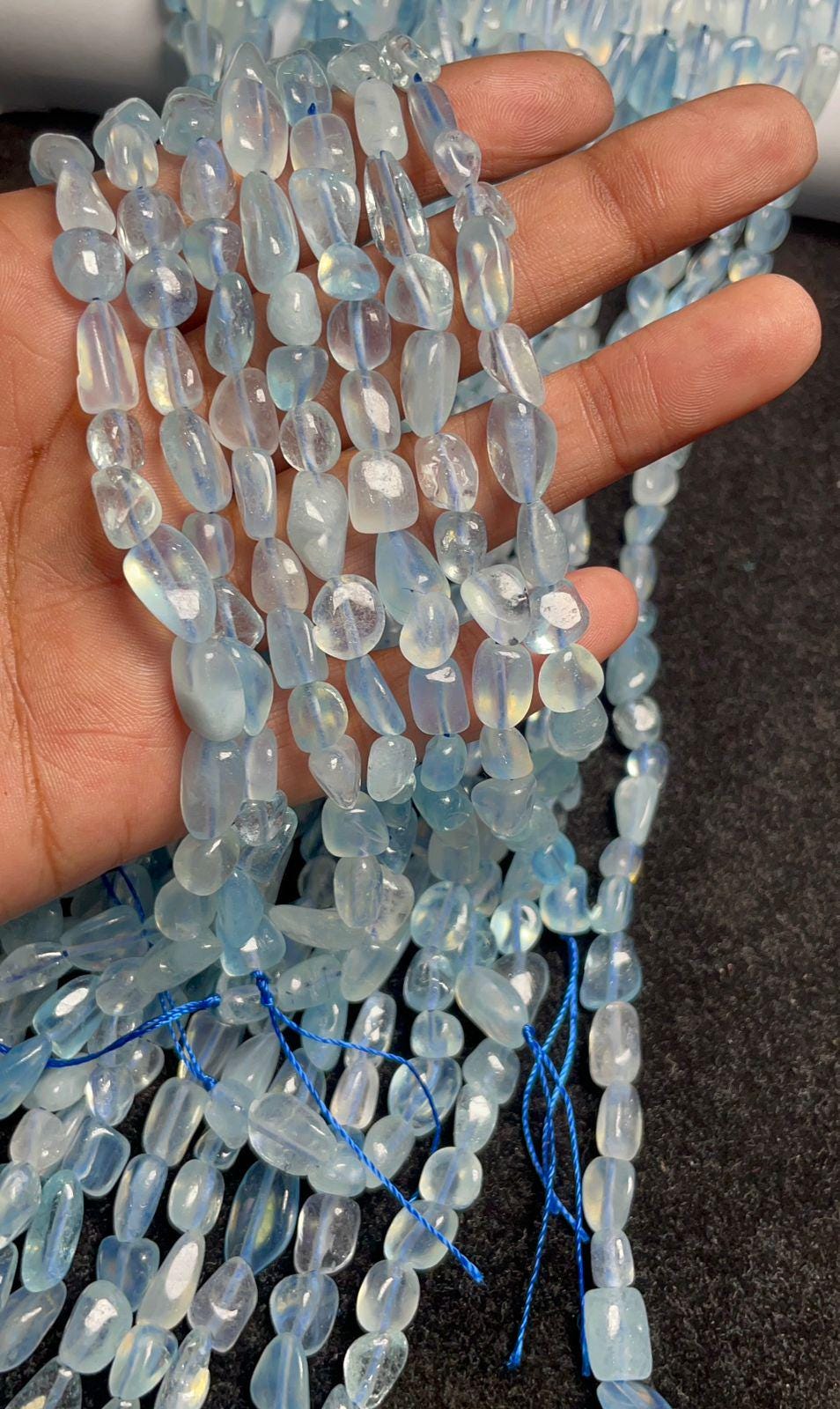Natural Aquamarine Smooth Tumble Shape Gemstone Beads, 8x6-10x7 Mm Uneven Shape Beads, 15 Inches Strand For Making Jewelry & Craft- Gift
