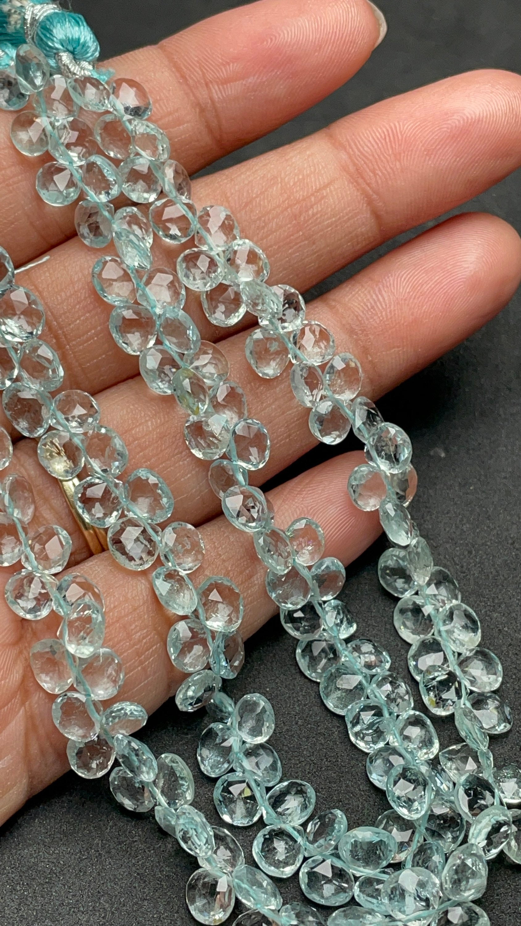 Natural Top Quality Aquamarine Heart Faceted Briolette Beads 8.5 Inch Strand,5/5 Mm Approx Aquamarine Briolette Beads