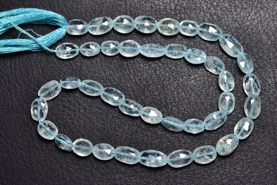Aquamarine Oval Beads - 13 Inches - Natural Beautiful Aquamarine Faceted Oval Briolettes Strand - Size Is 6x8-7x10mm #679