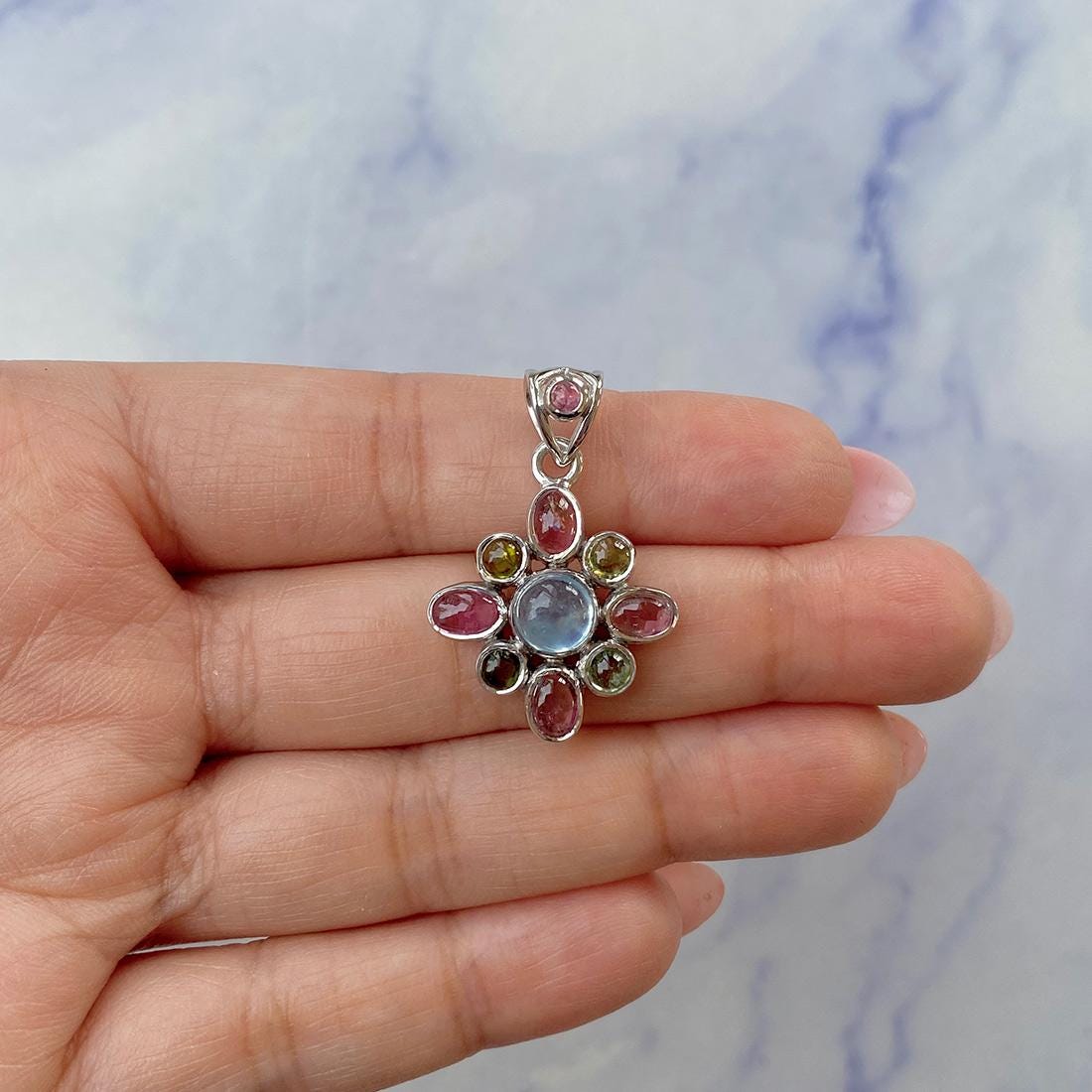 Aquamarine Pendant / 925 Sterling Silver / Healing Gemstone / Gift For Her / Round Cab / Aquamarine Jewelry / Dainty Pendant Aqm-ccp-50.