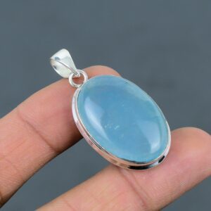 Aquamarine 925 Sterling Silver Pendant: Handmade Boho Jewelry