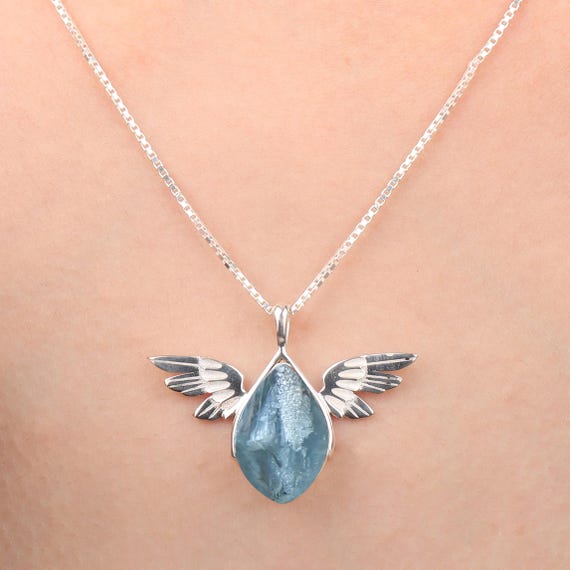 Aquamarine Angel Necklace: Handmade Sterling Silver Healing Pendant Aquamarine Angel Necklace: Handmade Sterling Silver Healing Pendant