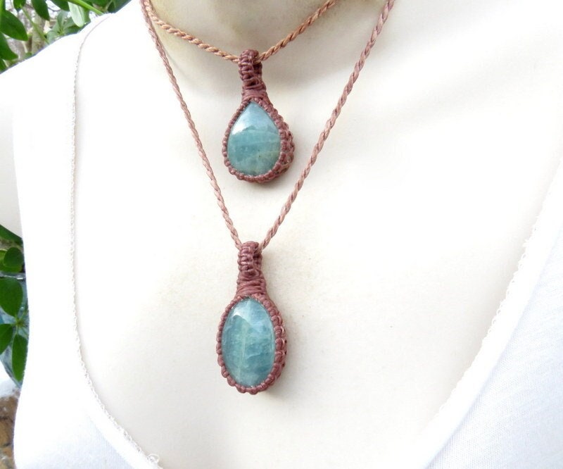 Aquamarine Crystal Necklace Set, Gift For Daughter, Gift For Wife, Womens Gift, Crystal Pendant, Jewelry Set, Stone Necklace