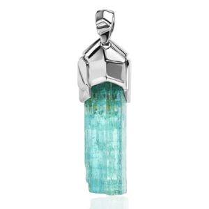 Aquamarine Crystal Silver Pendant Cyan Blue Beryl Raw Uncut Stone Natural Gemstone Crystal Healing Unisex Jewelry Pisces Birthstone