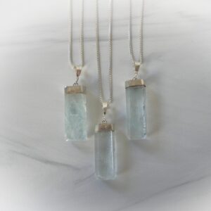 Aquamarine Gemstone Necklace Sterling Silver • Raw Aquamarine Necklace • Aquamarine Point • Sterling Aquamarine Pendant • March Birthstone