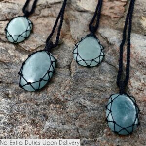 Genuine Aquamarine Necklace For Men And Women, Macrame Necklace, Aquamarine Crystal Pendant, Pisces & March Birthstone Necklace Genuine Aquamarine Necklace For Men And Women, Macrame Necklace, Aquamarine Crystal Pendant, Pisces & March Birthstone Necklace
