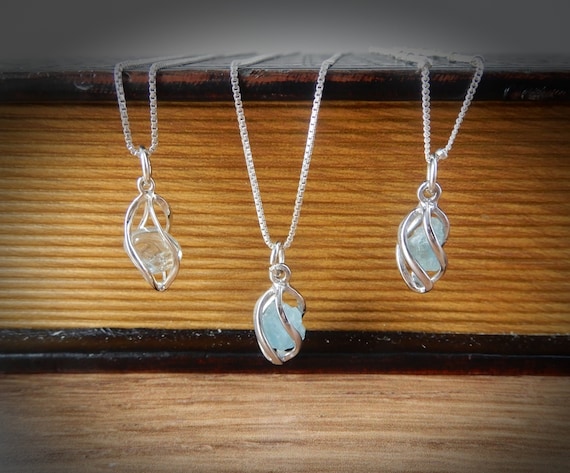 Genuine Aquamarine Necklace Sterling Silver • March Birthstone Necklace • Gift For Her • Caged Stone Pendant • Birthstone Gifts For Her Genuine Aquamarine Necklace Sterling Silver • March Birthstone Necklace • Gift For Her • Caged Stone Pendant • Birthstone Gifts For Her