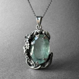Gorgeous Natural Aquamarine Silver Necklace, Oak Forest Themed Aquamarine Stone Pendant, Beryl Necklace, Father's Special Collection Piece