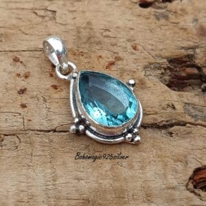 Handmade Aquamarine 925 Sterling Silver Pendant: Boho Jewelry
