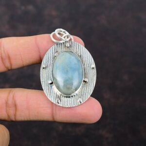 Handmade Oval Aquamarine Pendant: 925 Sterling Silver Gemstone Jewelry