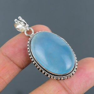 Handmade Oval Aquamarine Pendant: 925 Sterling Silver Gemstone Jewelry