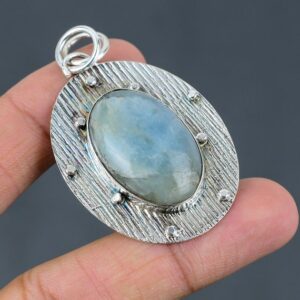 Handmade Aquamarine Pendant: Oval Gemstone, 925 Sterling Silver