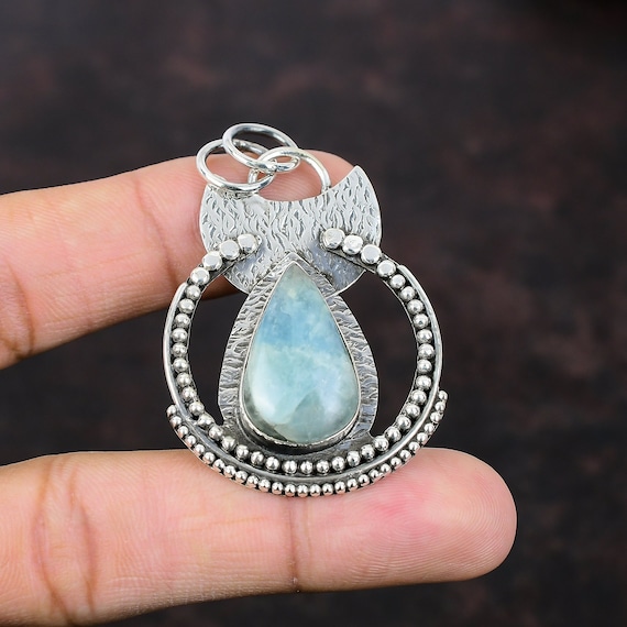Handmade Pear Aquamarine Pendant: Boho Sterling Silver Jewelry