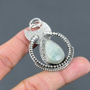 Handmade Pear Aquamarine Pendant: Boho 925 Sterling Silver Jewelry