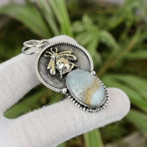 Handmade Aquamarine Spider Pendant: 925 Sterling Silver, 18k Gold Plated