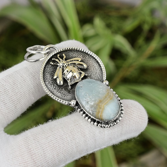 Handmade Aquamarine Spider Pendant: 925 Sterling Silver, 18k Gold Plated Handmade Aquamarine Spider Pendant: 925 Sterling Silver, 18k Gold Plated