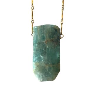 Large Raw Aquamarine Necklace: 14kt Gold Filled Chain Pendant